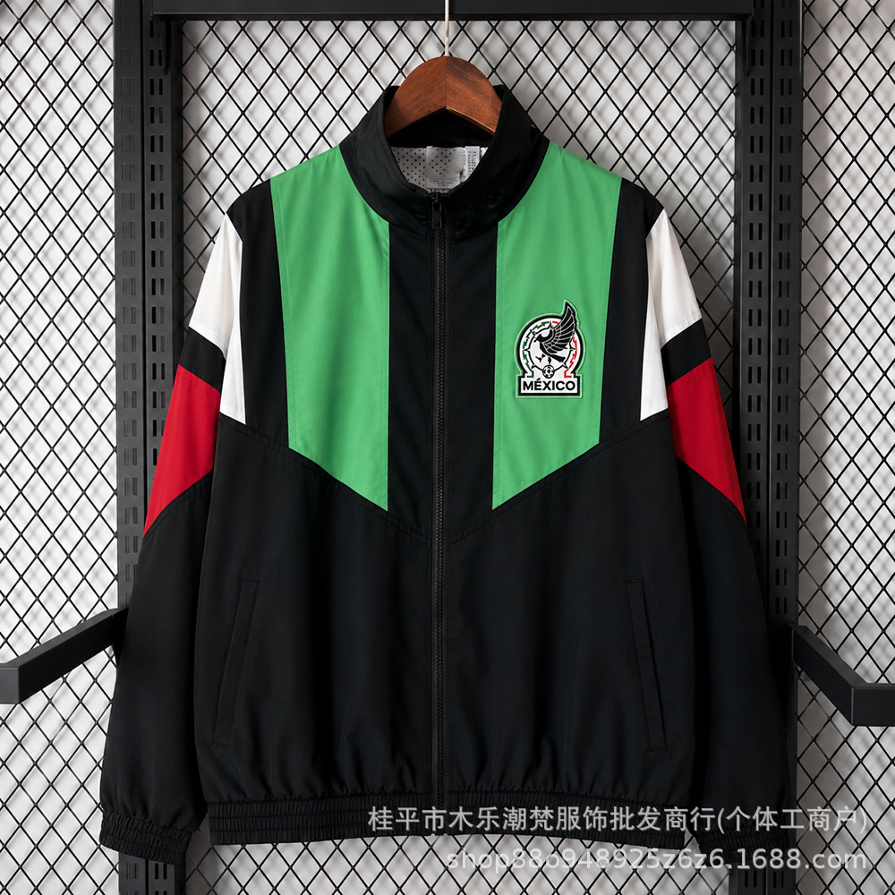 New World Cup Mexico windbreaker jacket, double-layer black and green football warm-up uniform for men, cross-border wholesale