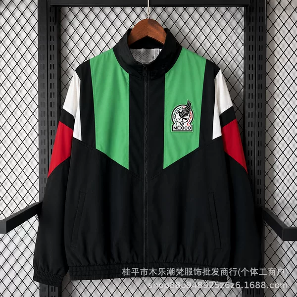 New World Cup Mexico windbreaker jacket, double-layer black and green football warm-up uniform for men, cross-border wholesale
