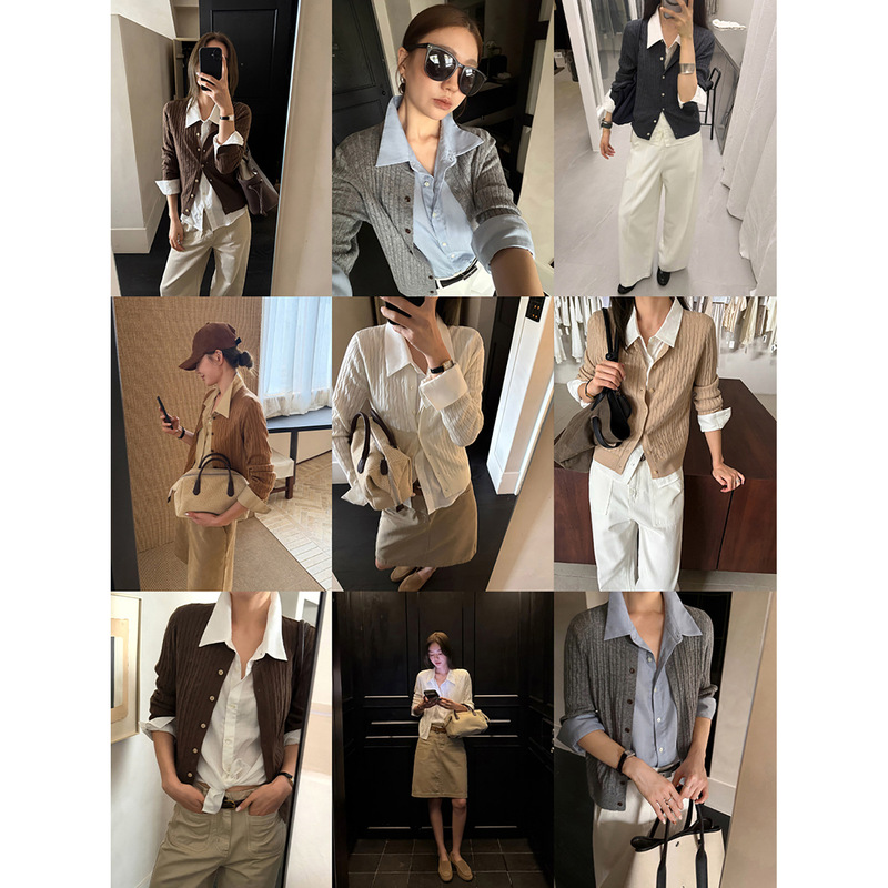 Han Xun Intellectual Old Money Style Fake Two-Piece Shirt Collar Spliced Cable Knit Sweater for Women 2026 Autumn Top 27271 Han Xun Intellectual Old Money Style Fake Two-Piece Shirt Collar Spliced Cable Knit Sweater for Women 2026 Autumn Top 27271