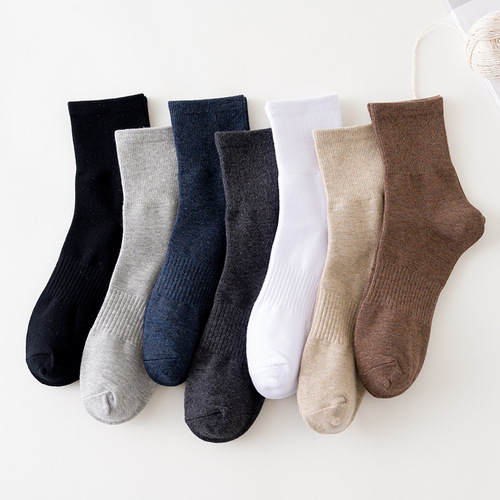 Socks men's autumn and winter solid color mid-calf men's socks cotton breathable socks mid-calf sole elastic retro men's socks