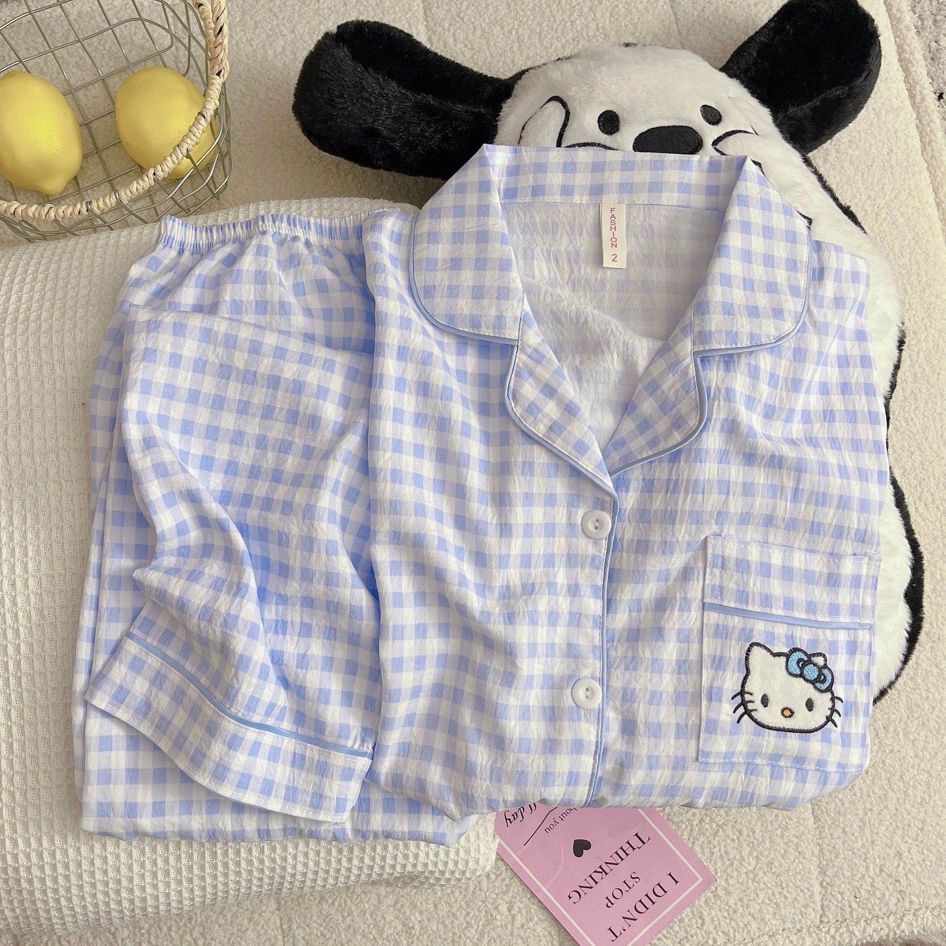 Al por mayor transfronterizo nueva primavera y otoño bordado KT gato nubes algodón dulce pijama manga larga pantalones largos set de ropa para el hogar