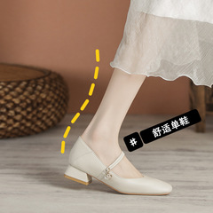 樂福鞋小皮鞋女高跟鞋粗跟單鞋中跟鞋子女2023年新款夏季女鞋扣子