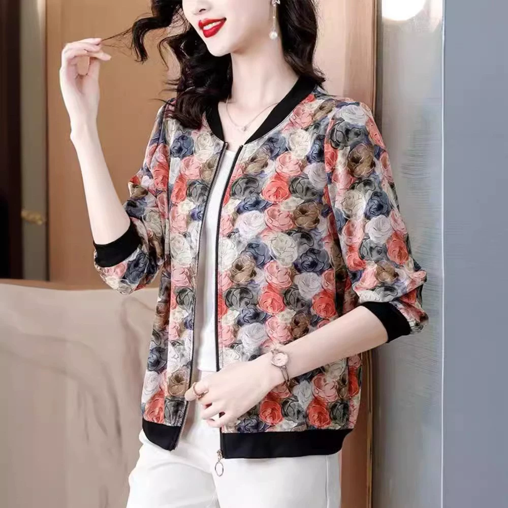 Thin cardigan, shiffon baseball jacket for mother, for teenagers