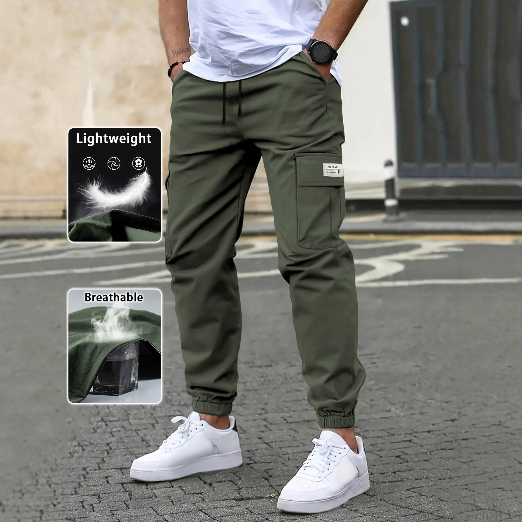 European Size Cross-Border Men's Lightweight Breathable Cargo Pants Drawstring Waist Hiking Camping Casual Pants Versatile Long Pants