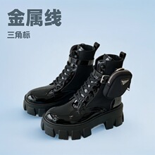 跨境外贸高定代购 P家 三角标马丁靴金属线钱包时尚百搭女鞋