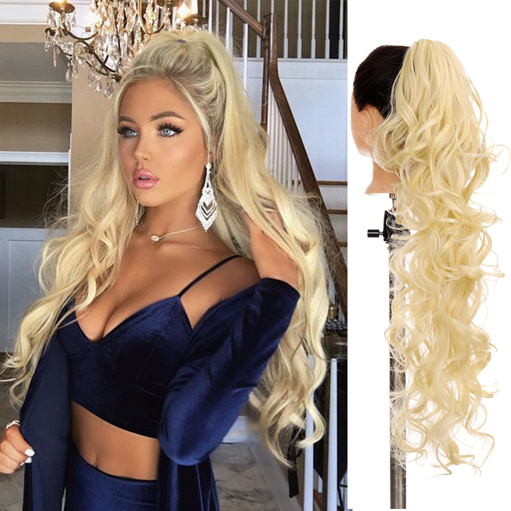 Foreign trade Europe and the United States large grip long wave wig ponytail tiger claw 70cm28 inch long roll ponytail wig in stock