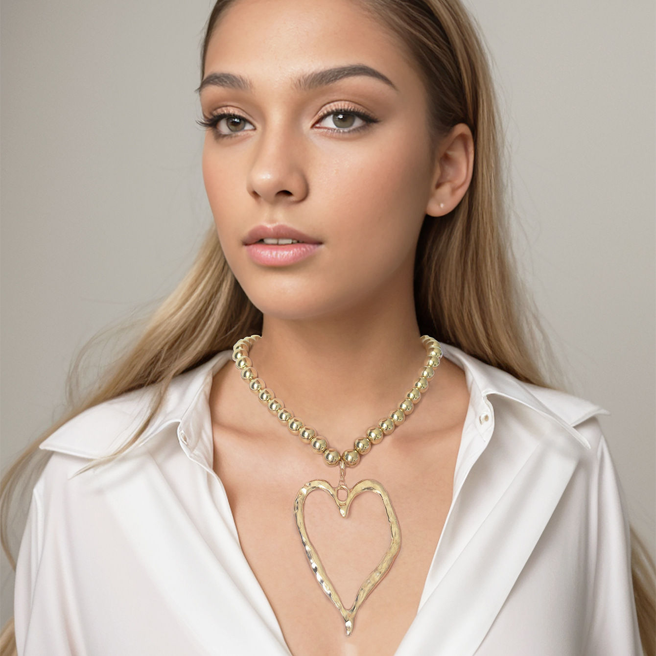 40g Weight Alloy Pendant Material Pendant Necklace Classification Zinc Alloy Chain Material Beaded Chain Chain Type Vacation Heart Shape Alloy Zinc Alloy Beaded Chain Pendant Necklaces Wholesale
