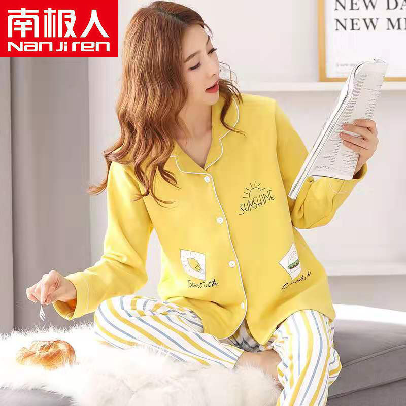 Algodón pijamas de primavera y otoño manga larga traje verano nuevo estudiante estilo coreano suelta desgaste dos