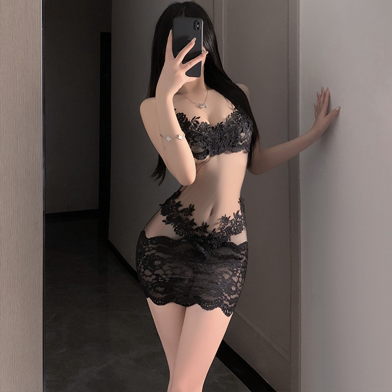 Churui Sexy Intimates Sexy Jumpsuit Pure Lust Lace Temptation Open Crotch Uniform Maid Outfit Flirting Pajamas 6587