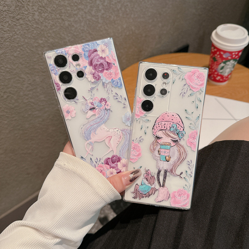 For Samsung S25ultra Apple 16 Unicorn Coffee Girl Phone Case A56 Painted TPU Protective Case