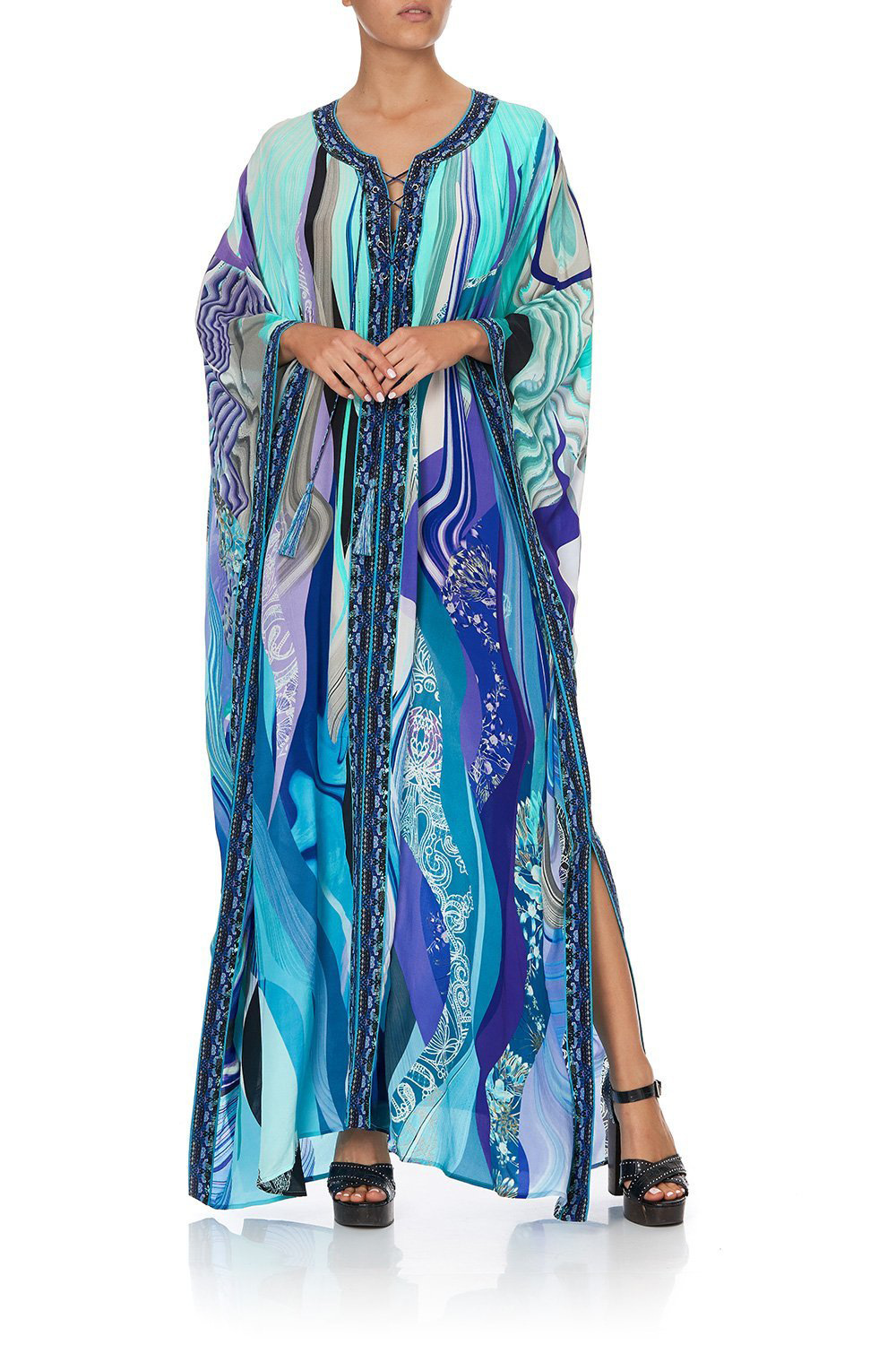 191g Weight Blue, Black Color Fashion Blue Flower Beach Blouse Vacation Long Skirt Bikini Swimsuit Outer Blouse 1