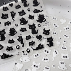 黒い白い揚げ毛猫ネイルシールかわいい猫爪四芒星百合平面爪バックテープ卸売り