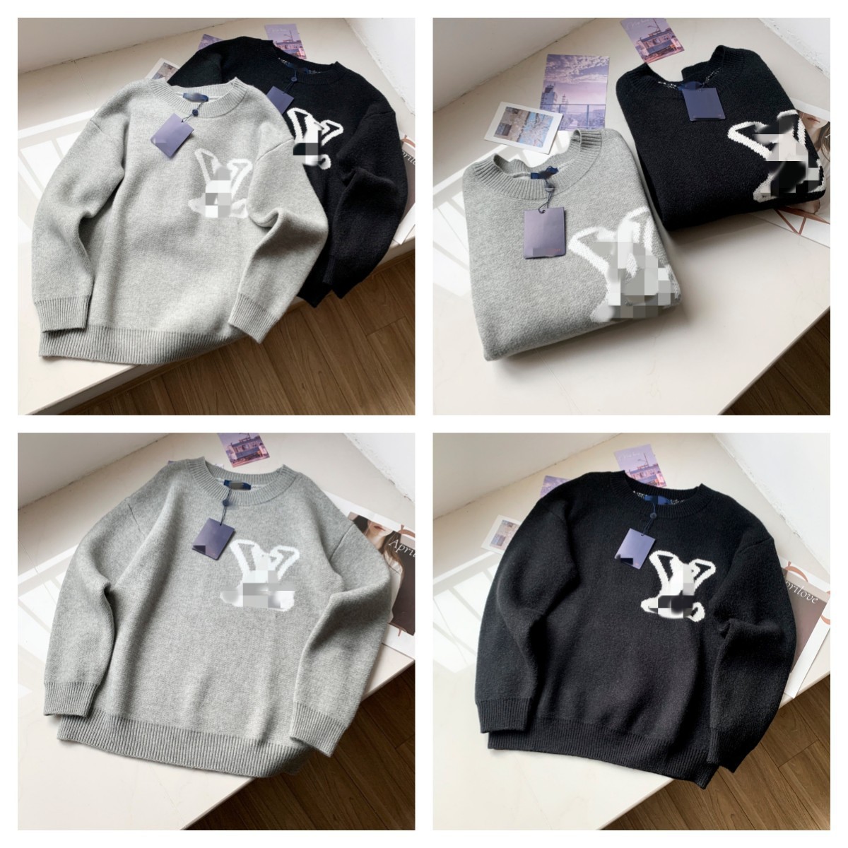 High-End Version Original Trendy Brand Lujia Round Neck Loose Sweater Knit Pullover Jacquard Letter Unisex Cross-Border