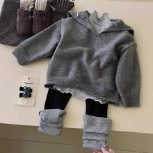 女童套装秋款韩系针织毛衣2025新款时尚儿童翻领毛衣休闲风三件套
