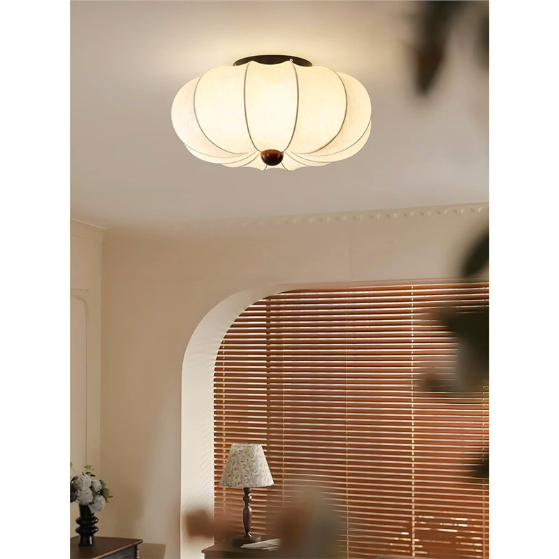 中古布艺卧室灯日式侘寂风书房灯具复古奶油全光谱印花法式吸顶灯