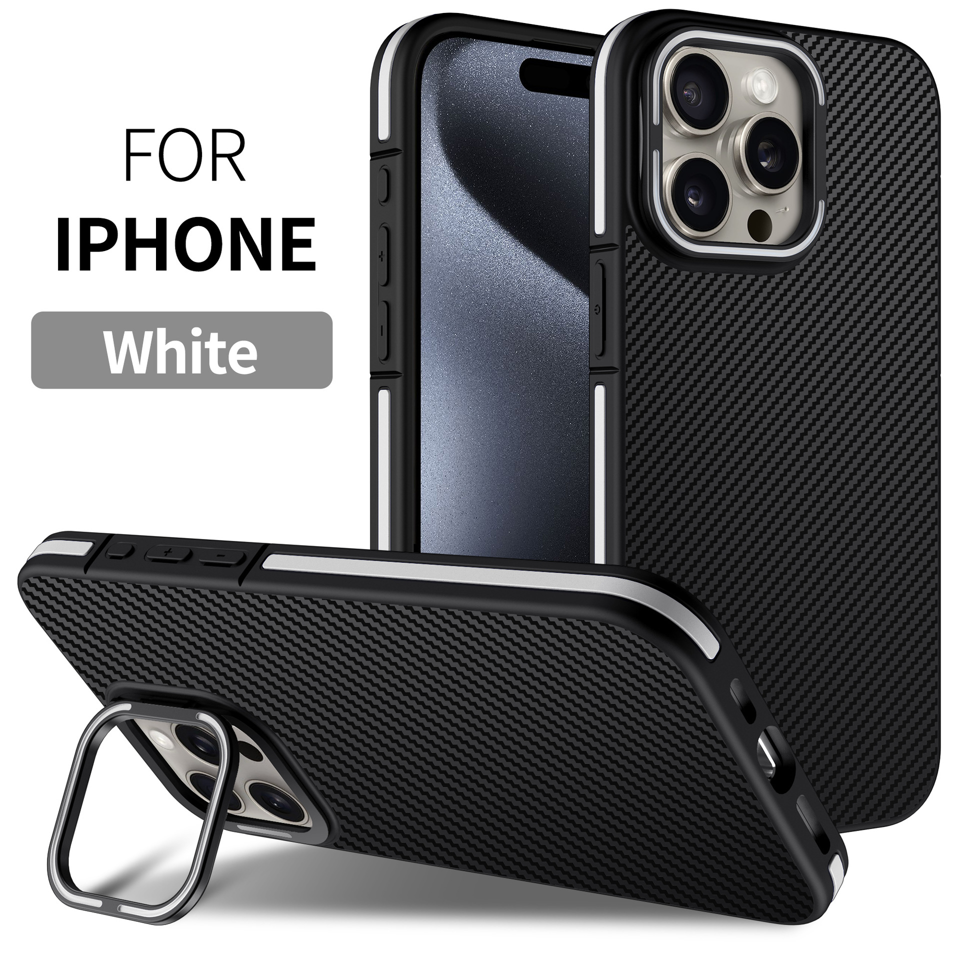 TechGlobe Suitable For IP16Promax Carbon Fiber Pattern Phone Case New IP15 Metal Lens Bracket Anti-fall Protective Cover_voghion.com
