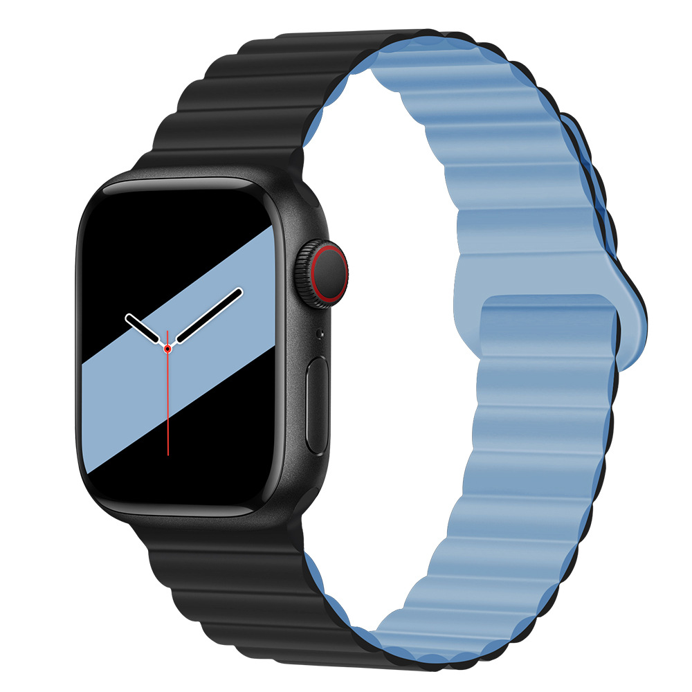 適用於蘋果5678代手腕帶 apple watch se雙色鏈式硅膠磁吸錶帶