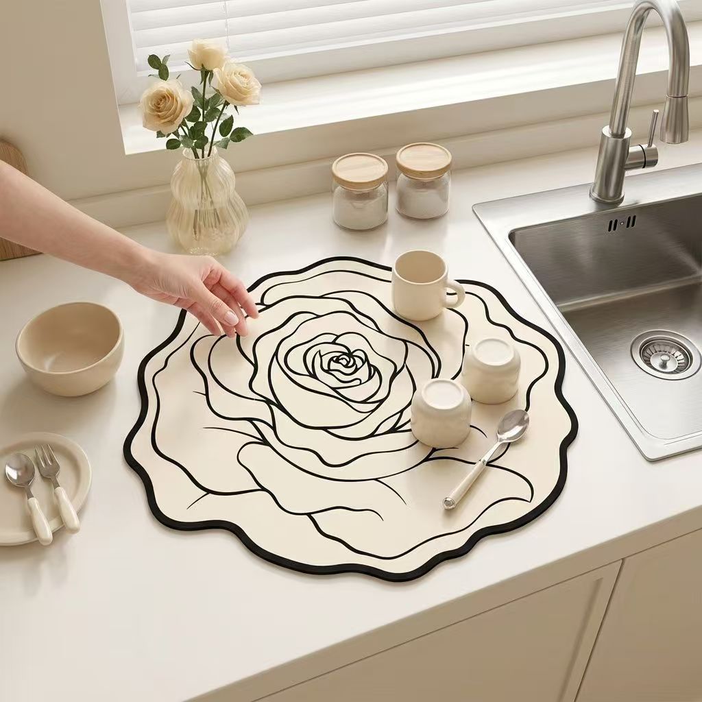 Luxurious And Sophisticated Floral-shaped Mat, Kitchen Countertop...