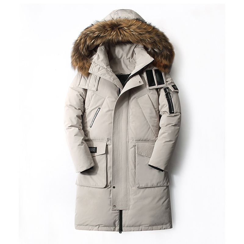 Men's Down Jacket Winter Mid Length With Fleece Collar Warm Coat_voghion.com