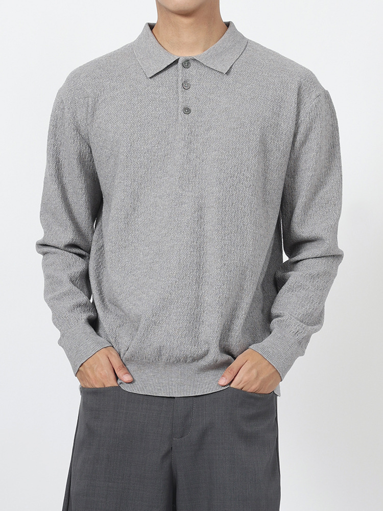 Hombres primavera y otoño nuevo botón de solapa camiseta de manga larga polo casual universal delgado suéter de alta calidad para hombres
