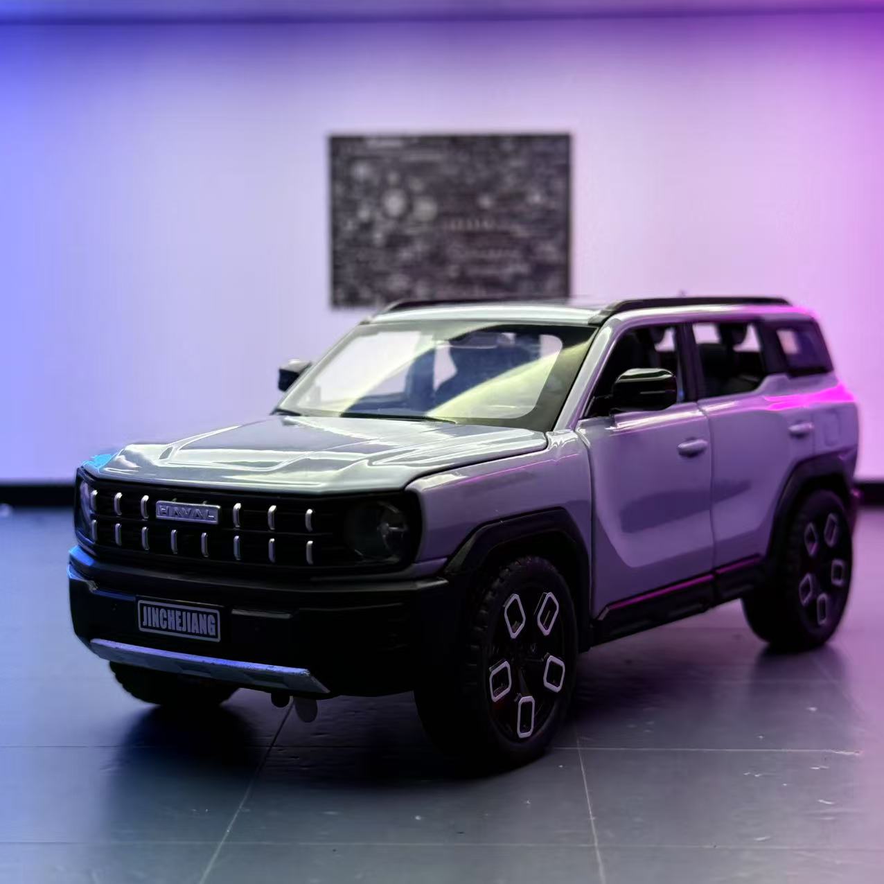 Modelo de coche Lijiaxin 1:24 Harvard Cool Dog Alloy Vehículo todoterreno Adornos de modelo de sonido Tire hacia atrás Juguetes para niños