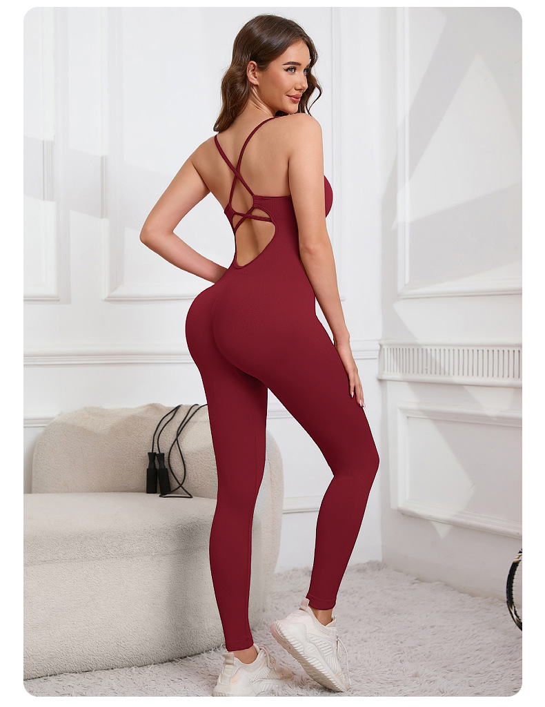 280g Weight Sleeveless Sleeve Length Ankle-Length Pants Length Back Cross Button With Chest Pad Thread Trousers One-Piece Seamless Sportswear Fitness Bombshell