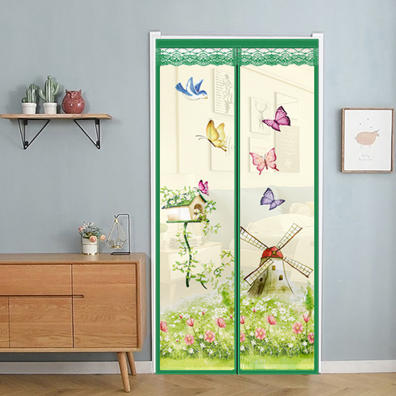 Summer mosquito and insect-proof door curtain, magnetic bedroom soft mesh door, fly screen partition curtain, windmill pattern
