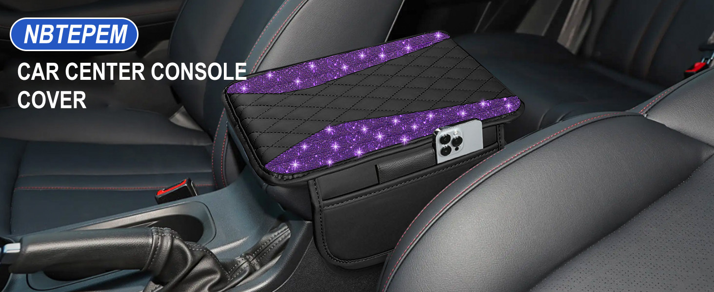 Manufacturer Shiny Diamond Car Armrest Box Pad Crystal Rhinestone with Side Pocket Interior Central Leather Elbow Protector Cover