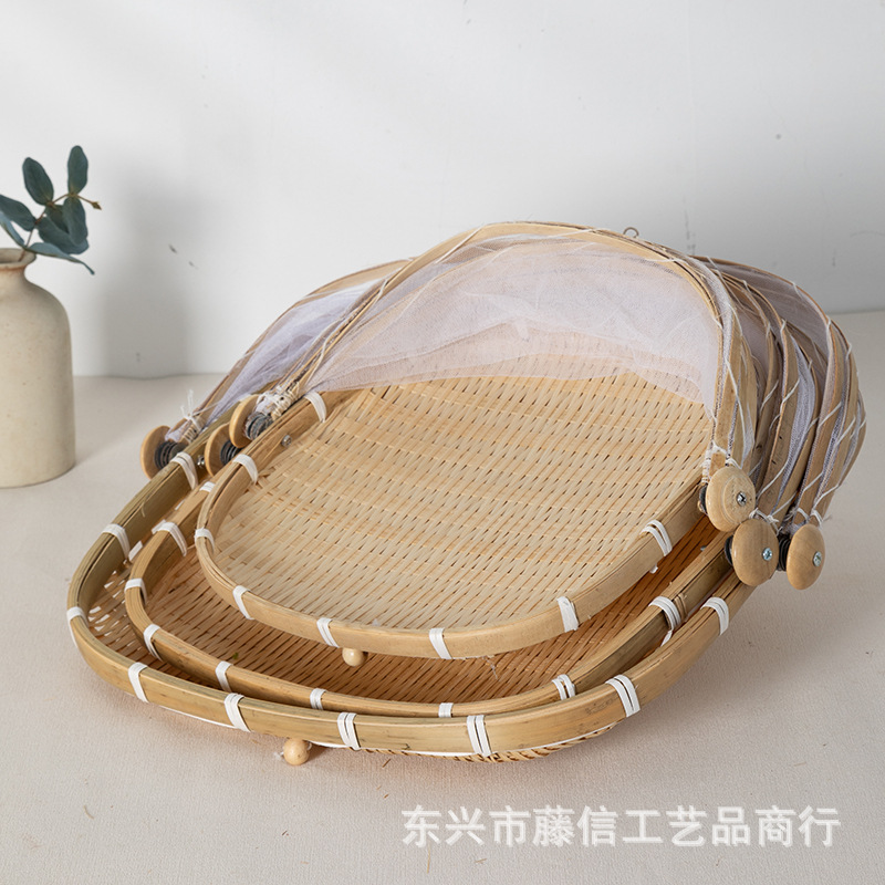 Vietnam bambú tejido cesta de frutas y verduras a prueba de mosquitos Red de hilo cesta de bambú secado granja recogedor hogar tejido al vapor cesta de pan