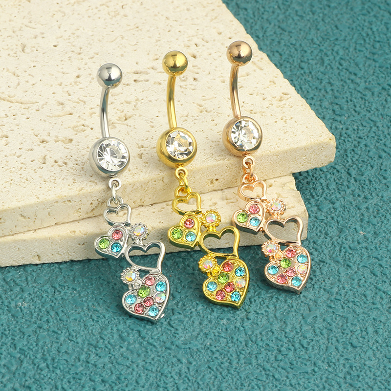 New Color Love Heart Navel Ring Stainless Steel Dangle Belly Button Piercing Jewelry Wholesale detail image 7