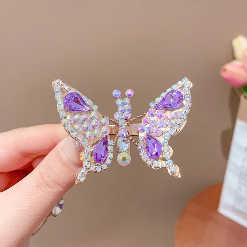 Clip de cabello de mariposa móvil ultra inmortal electrónica azul tulle perla clip de boca de pato decoración accesorios de playa clip tocado