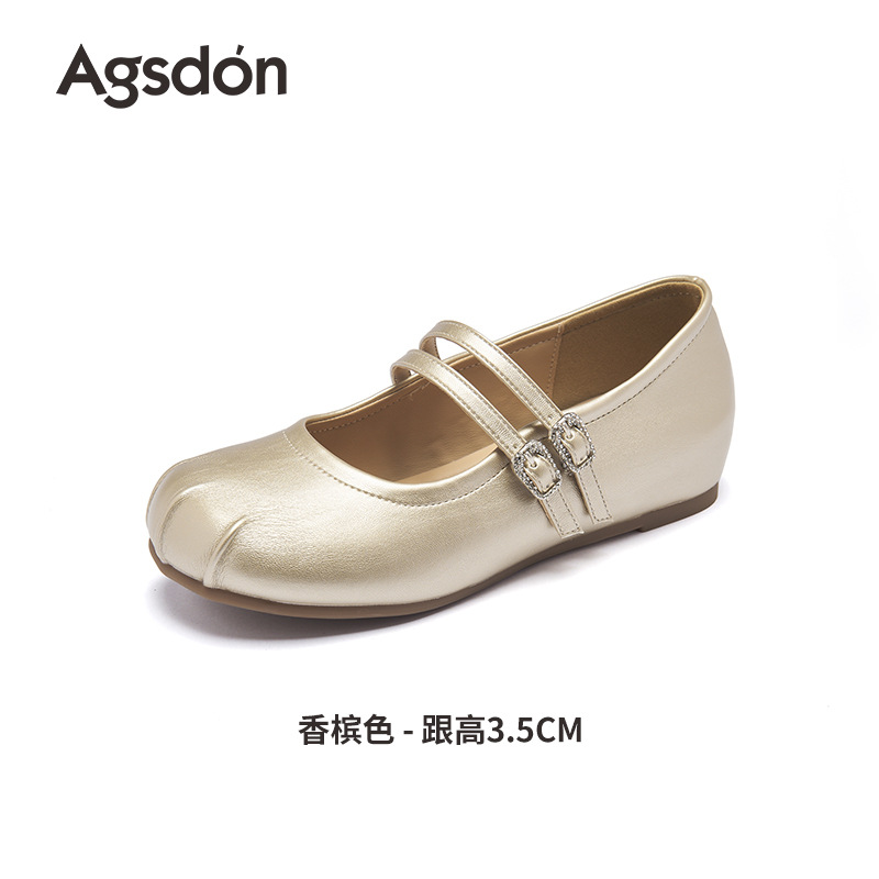 Zapatos Mary Jane Augusden para mujer, estilo verano 2026, zapatos planos estilo ballet para usar con faldas, zapatos de cuero plateados