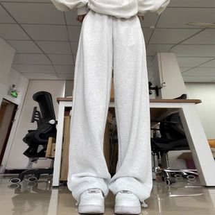 Gray Sweatpants for Women, Spring and Autumn 2025 New High-Waisted Straight Wide-Leg Pants, Loose Casual Jogger Sweatpants