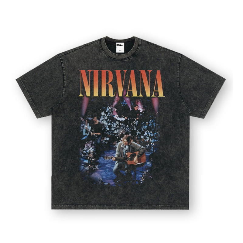 NIRVANA ロックアメリカン 3D デジタルプリントレトロ半袖 T シャツクロスボーダープリントアメリカンファッションヴィンテージ模造綿|undefined
