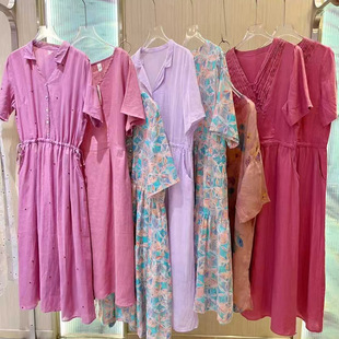 [Flowers Bloom] Ramie Dress Cool and Breathable One-Size-Fits-All Large Version Discount Wholesale Women's Clothing Live Broadcast Physical Supply