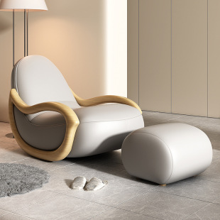 Balcony Leisure Chair Sofa Solid Wood Rocking Chair Leisure Chair Chinese Style Lazy Sofa Lounge Chair Environmentally Friendly Leather Rocking Chair Home