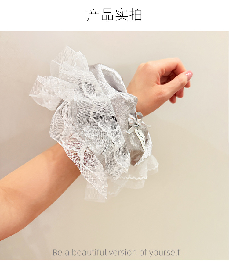 South Korea Dongdaemun Ins Ballet Bow silver Pu Leather Lace Large Intestine Hair Band Hair Accessories