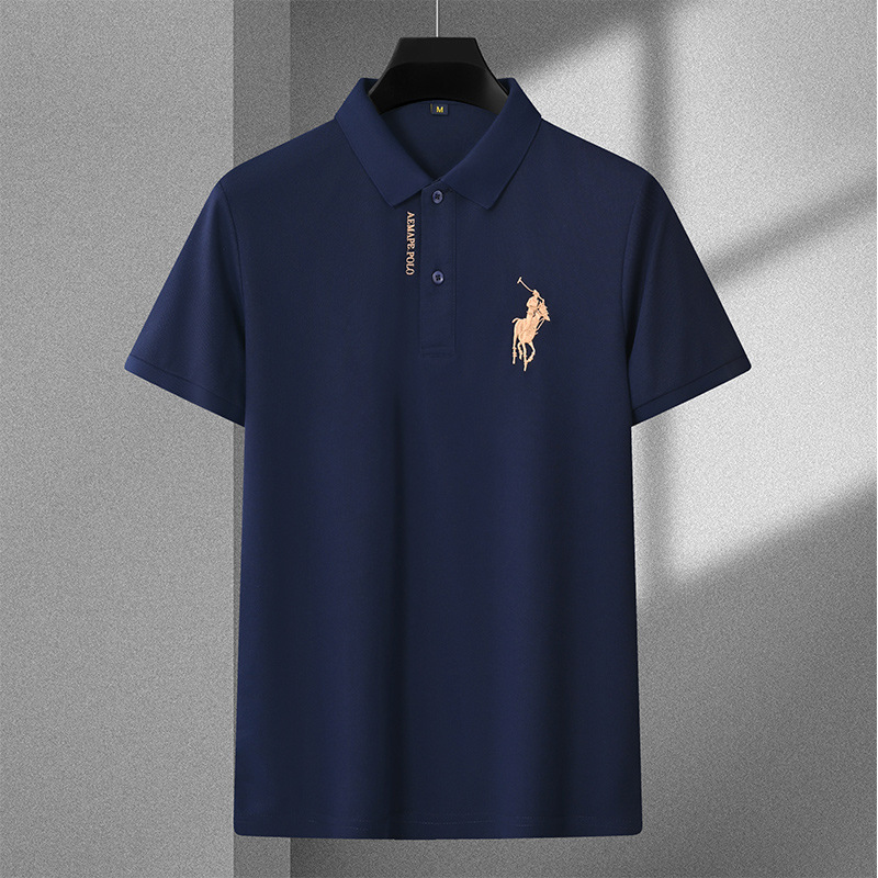 Polo bordado de negocios de alta gama Camiseta suelta de manga corta con solapa de seda de hielo para hombre