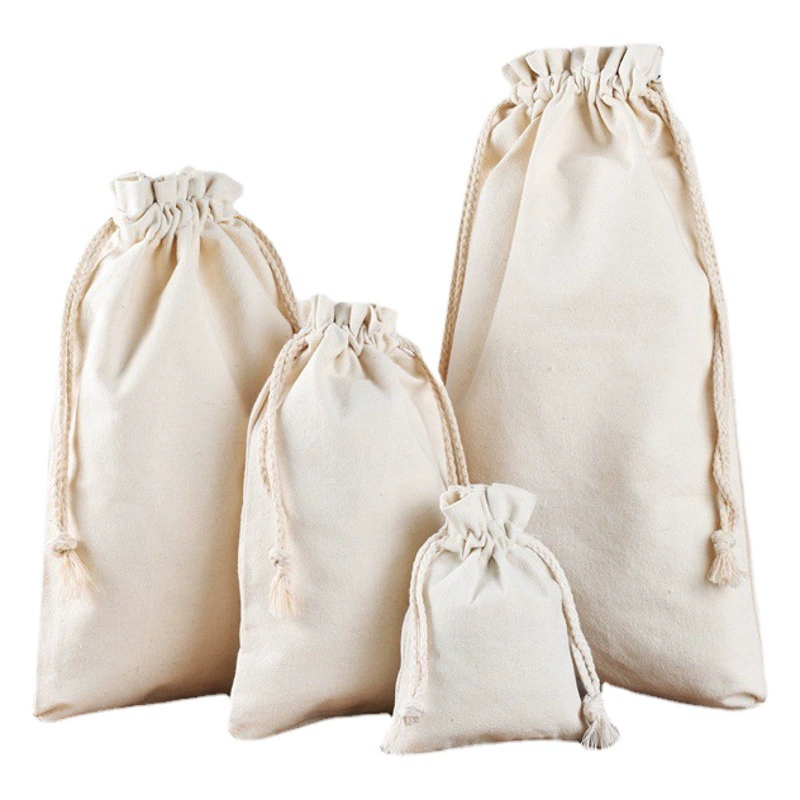 Холщовый мешок на шнурке оптом, полностью хлопковый, для покупок и хранения, с возможностью нанесения логотипа и ручкой