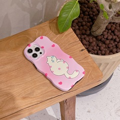 粉色愛心貓咪適用iPhone14pro max蘋果15手機殼13/12二合一波浪殼