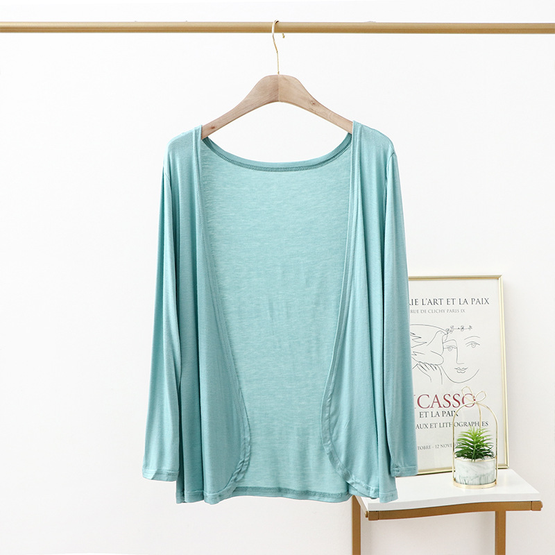 Modal Capa delgada nueva camisa de protección solar cubierta exterior color sólido manga larga superior gran arco cardigan moda image 3