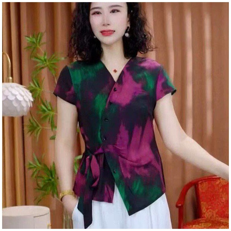 Dropshipping Summer New Style Casual Chic Short-Sleeve Elegant Versatile V-Neck Slimming Cardigan Button-Up Top Blouse for Women