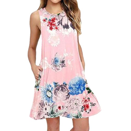 European and American-style Summer Dress | Floral Print, Sleeveless, Round Neck, Loose-Fit Design for Women