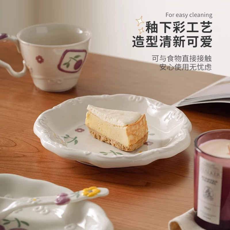美しい釉薬の色、クリエイティブでキュートな食器、セラミックボウルと皿セット、スプーン、プレート、家庭用デザートプレート、インスタントラーメンボウル|undefined