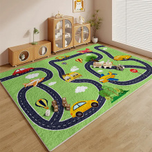 跨境卡通汽车动物儿童爬爬垫家用全铺防滑耐磨耐脏水晶绒客厅地毯
