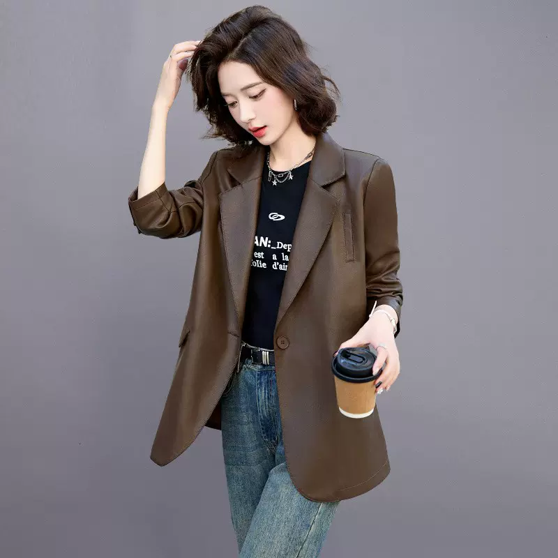 皮衣西装外套女春秋2025新款美拉德复古气质休闲时尚PU皮西服上衣