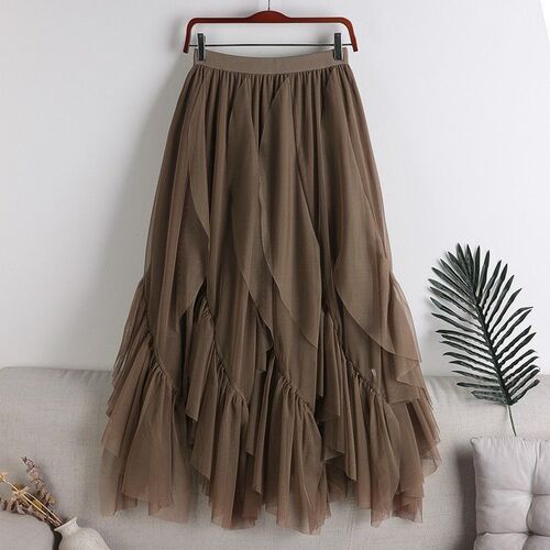 2024 Spring New Tulle Swing Dress for Plus Size Women, Medium Length, Asymmetrical Hemming and Splicing Tiered Skirt