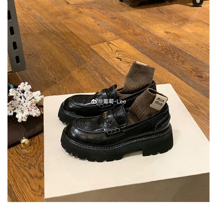 牛皮葡萄妈圣日耳曼一脚蹬圆头现货同款懒人乐福皮鞋通勤马纹金币|undefined