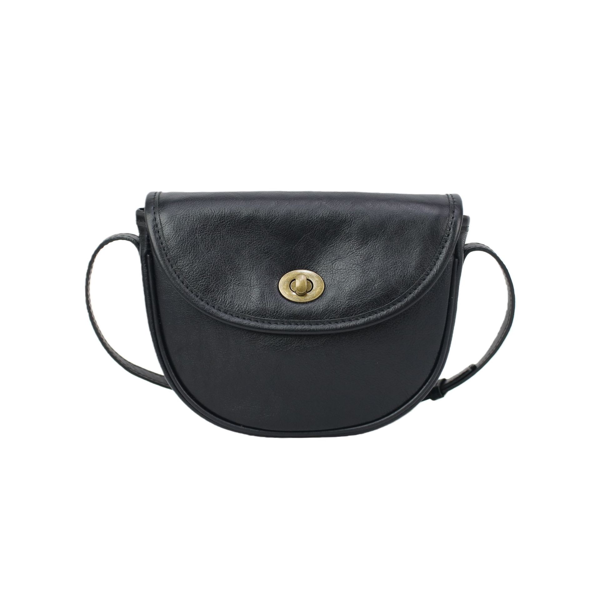 Handmade Retro Minimalist Top Grain Cowhide Mori Style Saddle Small Square Bag Original Women's Soft Leather Shoulder Phone Crossbody Bag - Thumbnail 5