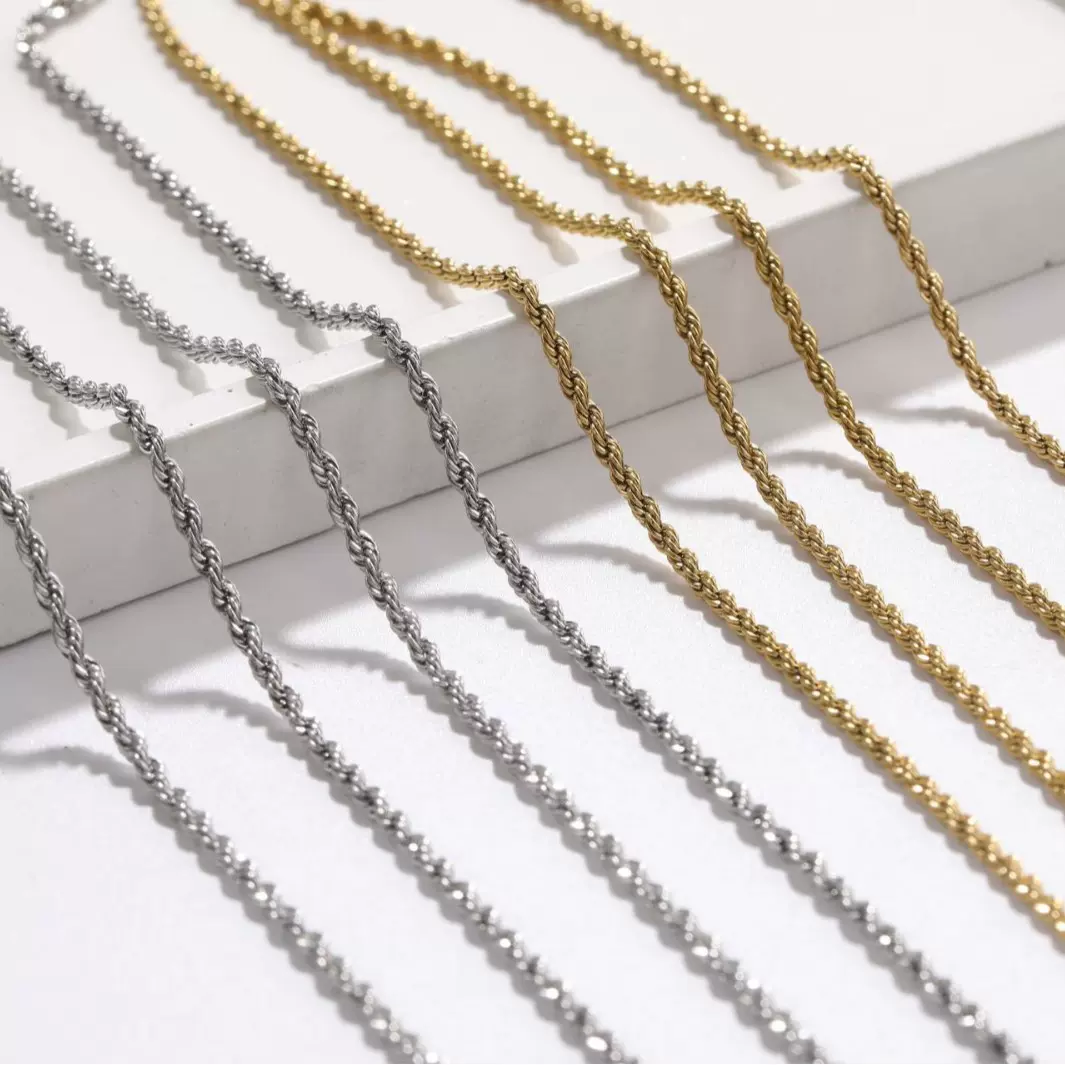 跨境热销麻花链项链欧美男百搭女项链diy饰品嘻哈不锈钢项链配饰